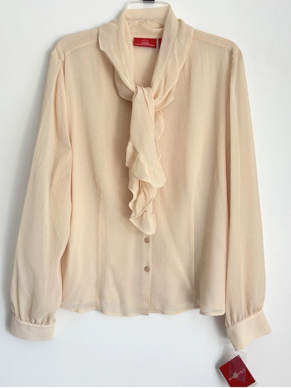 Vintage Oscar de la Renta Ruffle Tie Neck Secretary Blouse Size 16